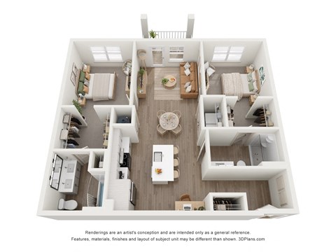 a 3d floor plan of a home with a bedroom and living room